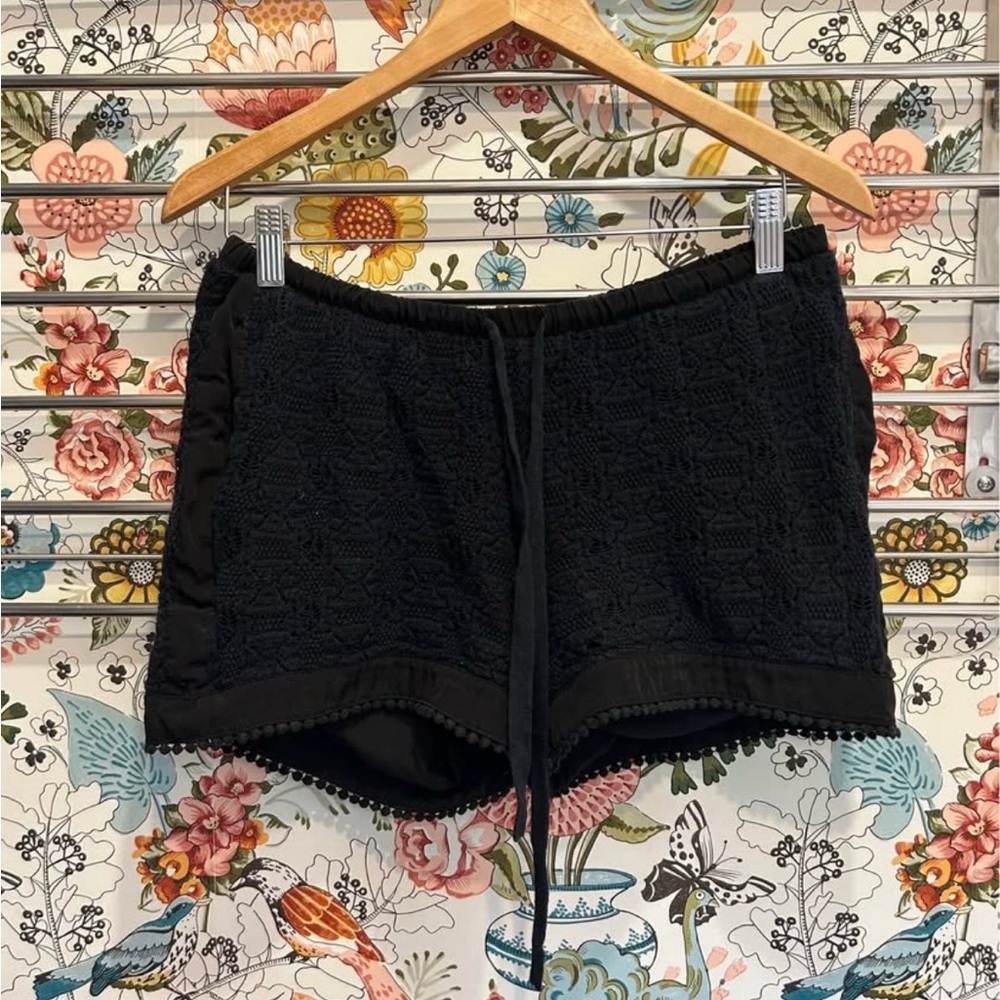 Pilcro by ANTHROPOLOGIE Black Crochet-Trim Lounge Shorts